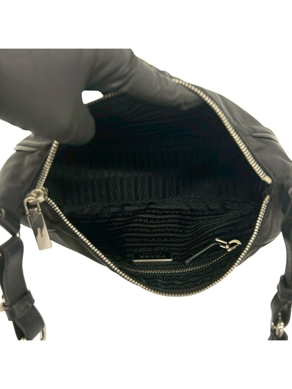 ★SOLD★ Prada Triangle Logo Nylon Leather Shoulder Bag Semi Black - Picture 9 of 10